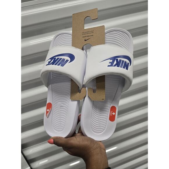 Nike Victori One Slide White Blue Men Unisex Slip On Sandal CN9675-102, Size 8 - Picture 1 of 6